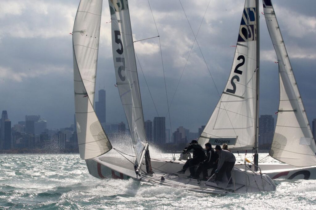 Stephanie Roble, world champion sailor, sailing with her teammates.