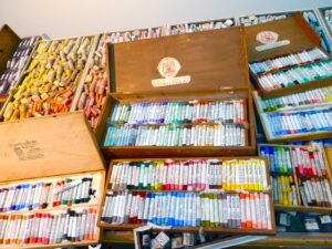 Painter and printmaker Jimmy Wright's art supplies.