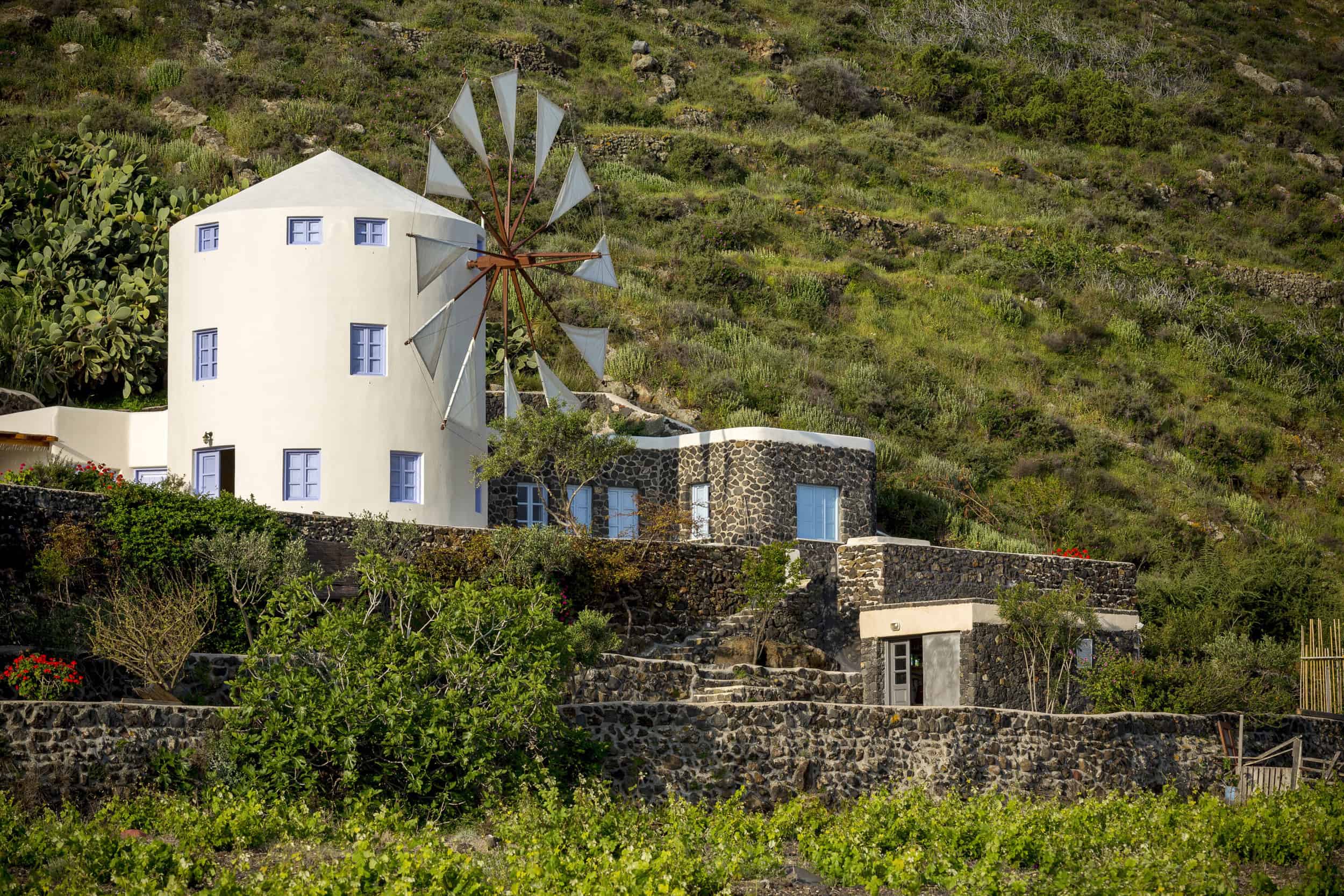 Photograph of the Windmill Villas in Santorini.