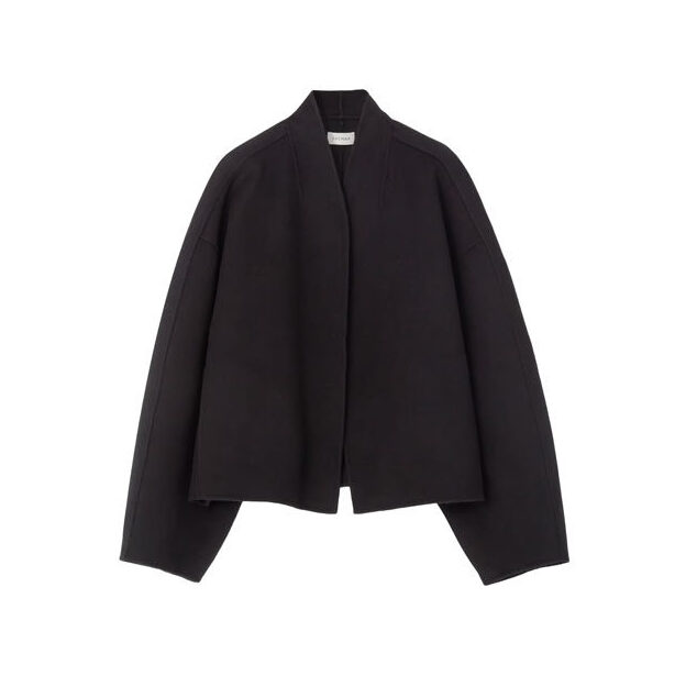 Slightly cropped black wool jacket.