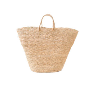 Tan-colored weaved bag.