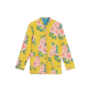 Yellow floral reversible jacket.