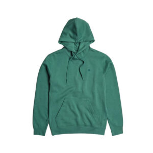 Green hooded sweater with kangaroo pocket.