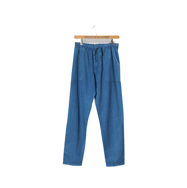 blue drawstring pants.