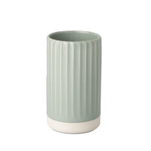 Tall cylindrical vase with a green body and a cream shade bottom.