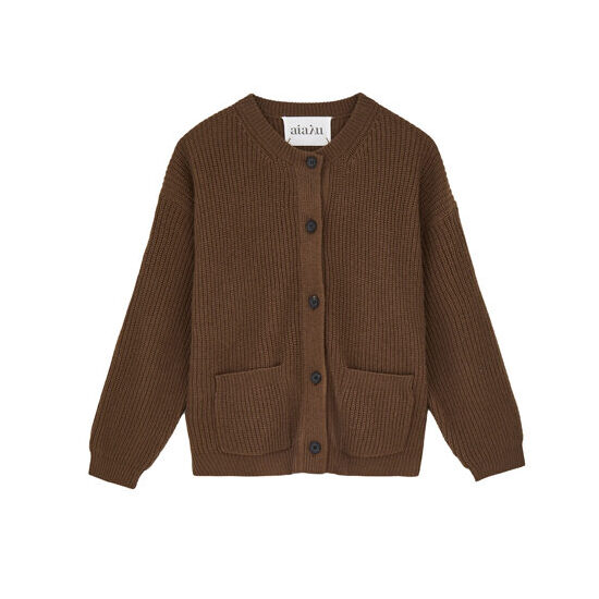 Brown wool button-up sweater.