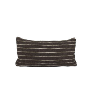 A natural Jute and dark brown striped wool cushion.