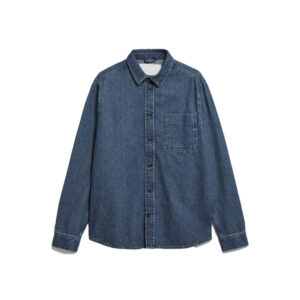 Blue-indego button up recycled cotton mix shirt.