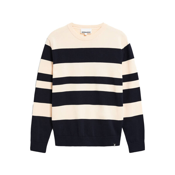 black and cream striped sweater.