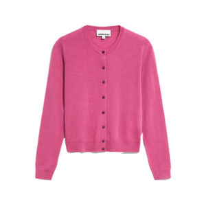 Pink women's slim fit button up long sleeved cardigan.