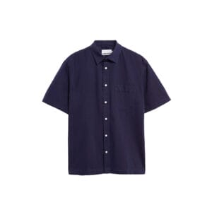 Armedangels—Men's Cotton Lino Shortsleeve Shirt Linen Blend, Navy