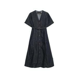 Armedangels—Women's Belted Denim Midi Dress Organic Cotton Blend, Rinse